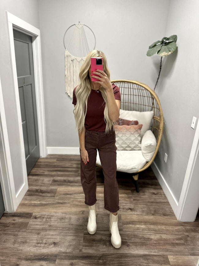 THE PERFECT BURGUNDY RIBBED TEE
