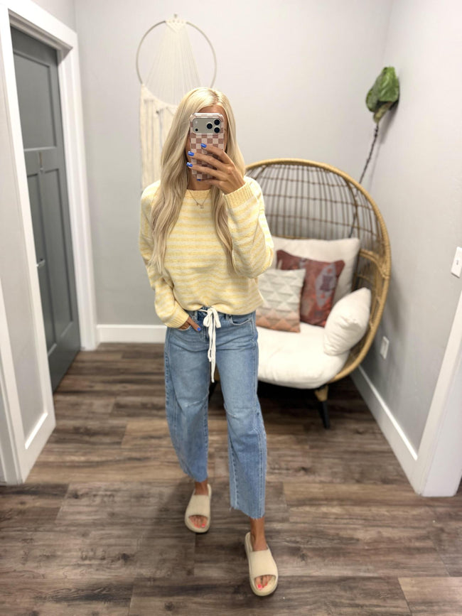 MADISON LEMON/IVORY STRIPE SWEATER TOP