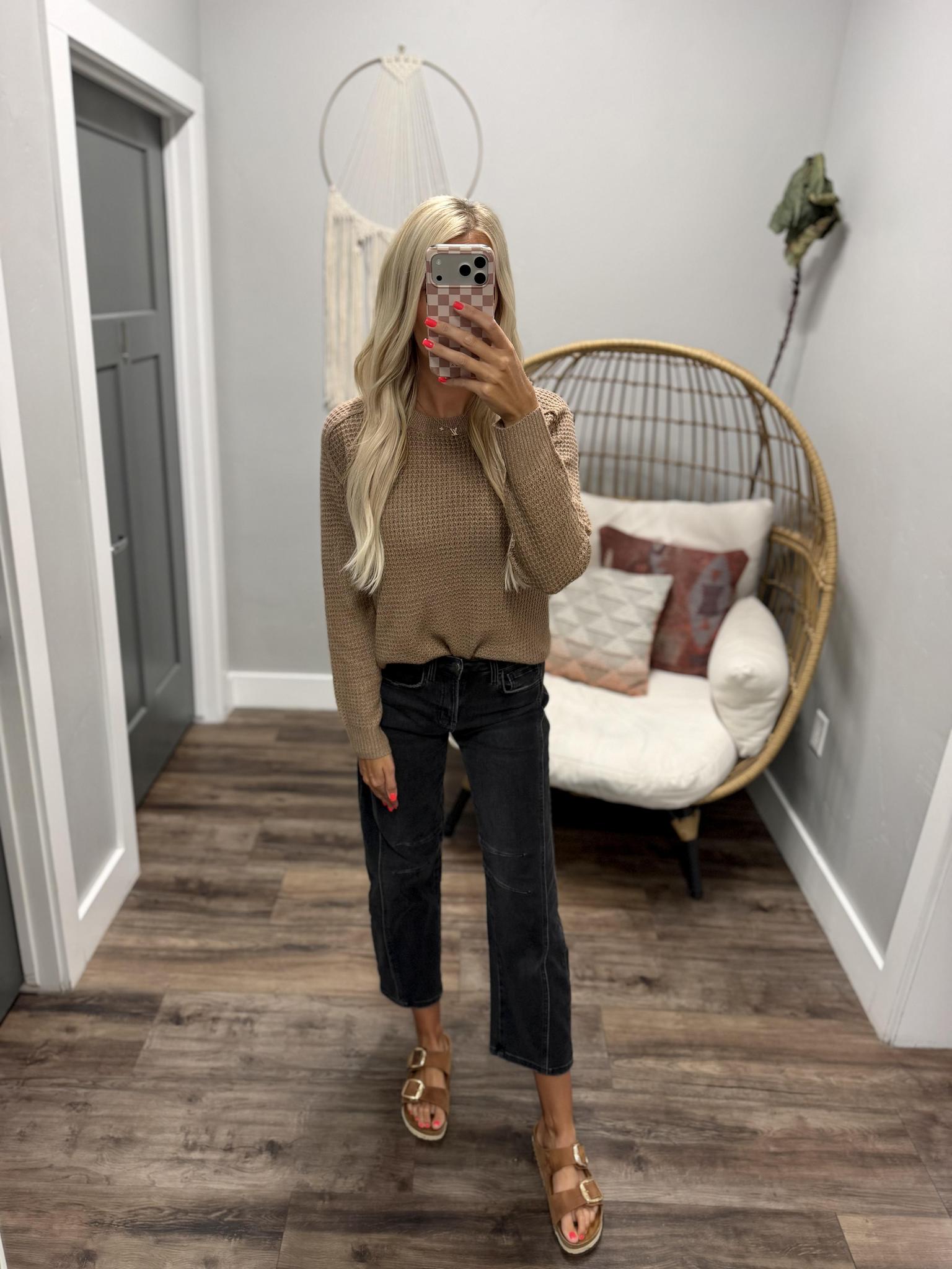 STEPHANIE MOCHA KNIT SWEATER TOP