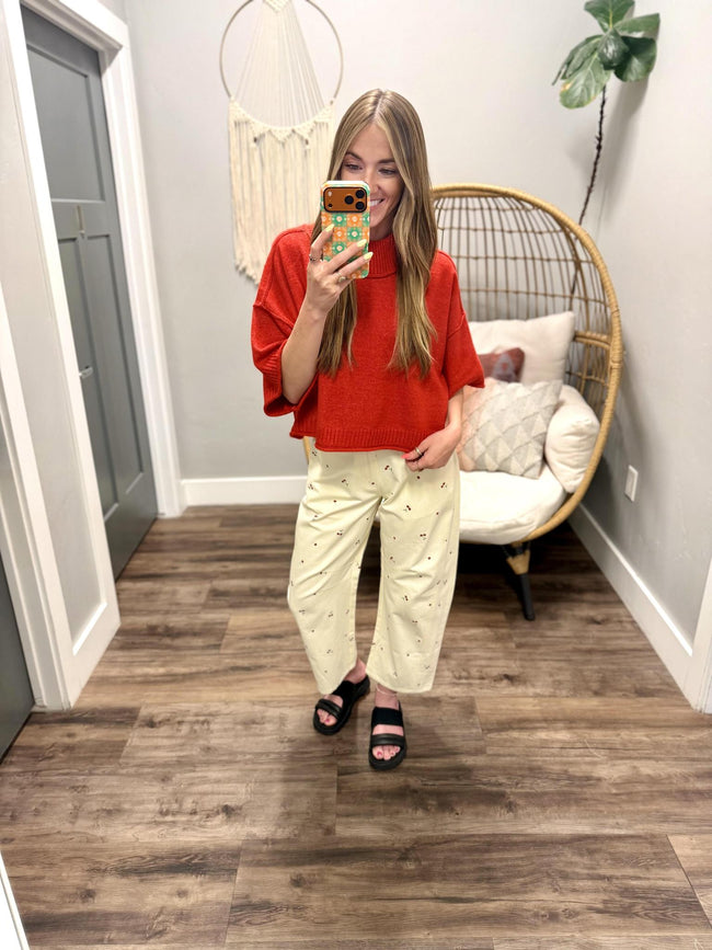JULIE CHERRY PRINT BARREL JEANS