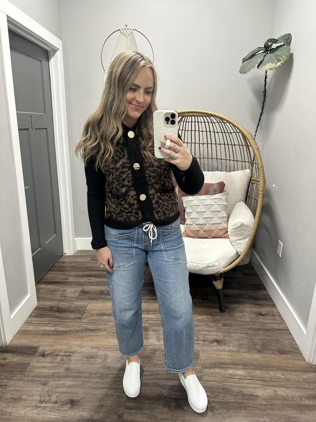 GINA LEOPARD BUTTON FRONT SWEATER VEST