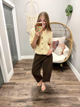 CAMRYN NATURAL BUTTON UP CARDIGAN SHORT SLEEVE TOP
