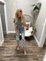 BLACK ANIMAL DOTTED SHORT SLEEVE TOP