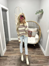 CHRISTINA CREAM AND PLUM STRIPE KNIT SWEATER TOP