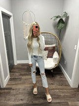 MAIZY IVORY RIBBED LONG SLEEVE SWEATER TOP