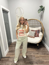 TAISLEY GREEN STRIPE TIE FRONT WIDE LEG PANT