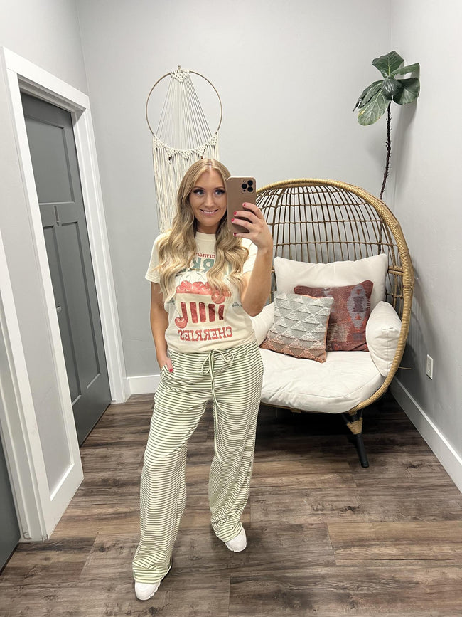 TAISLEY GREEN STRIPE TIE FRONT WIDE LEG PANT
