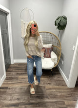 FALL FEVER CREAM STRIPE TEXURED LONG SLEEVE SWEATER TOP