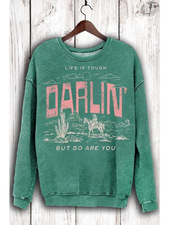 TEAL LIFE IS TOUGH GRAPHIC CREW SWEATSHIRTS