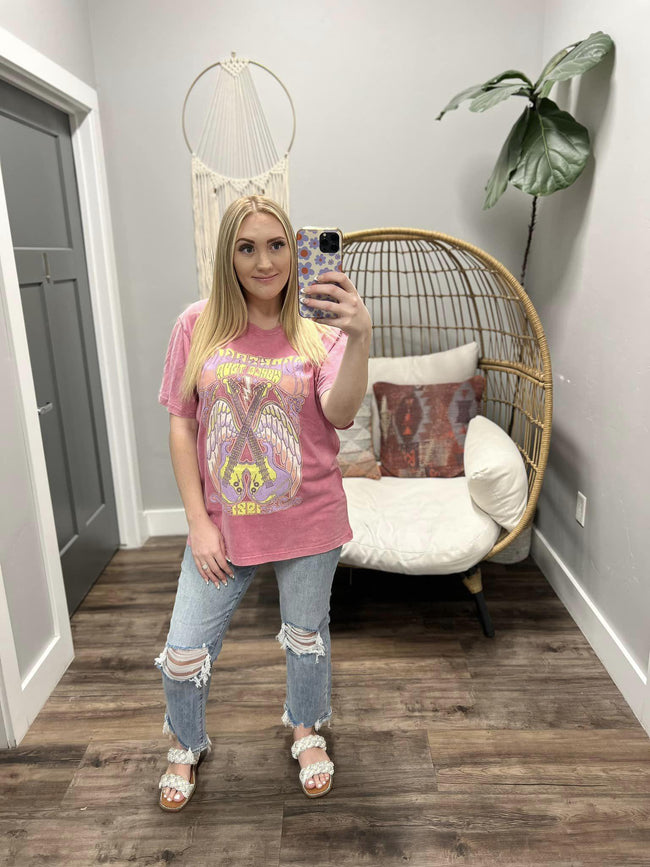 PINK WASHED ROCK & ROLL GRAPHIC TEE