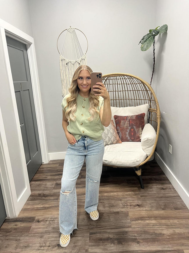 CASSANDRA SAGE BUTTON UP SWEATER TOP