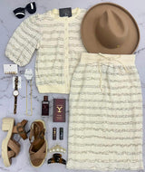 SADIE CREAM AND BLACK TEXTURE BUTTON UP TOP