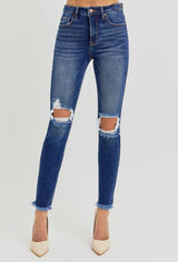HARLEE HIGH RISE BLUE DISTRESSED DENIM JEANS
