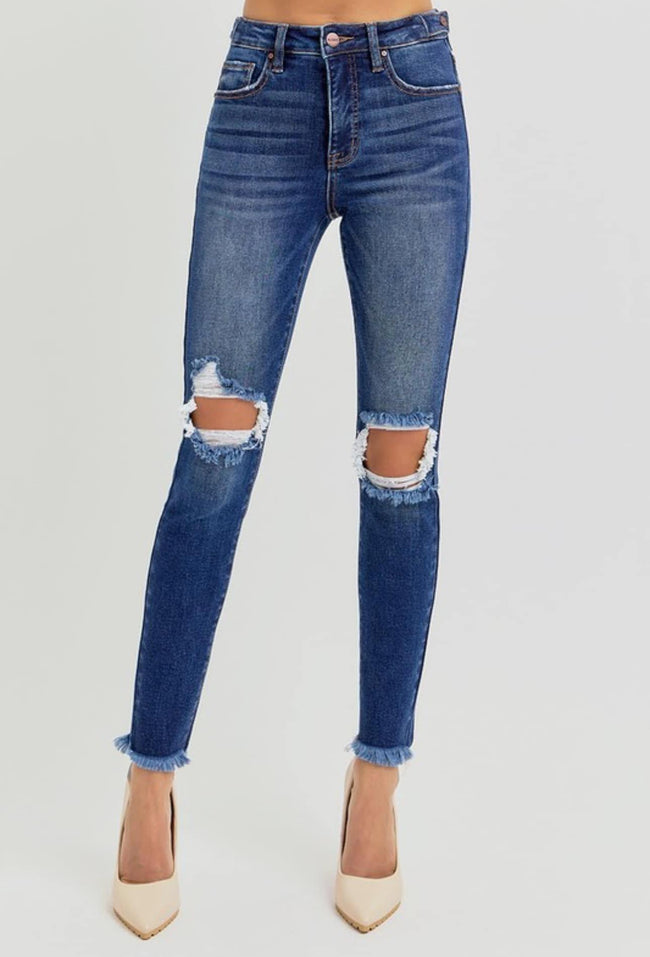 HARLEE HIGH RISE BLUE DISTRESSED DENIM JEANS