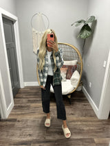 LACEE HUNTER GREEN PLAID BUTTON UP TOP