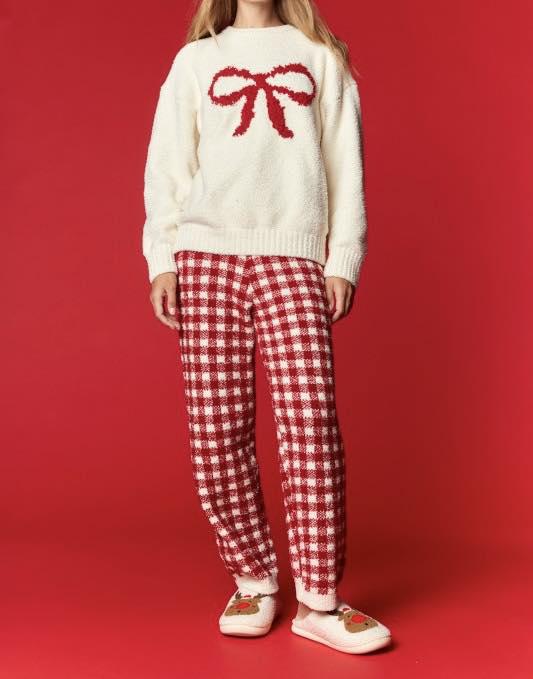 GINGHAM PLAID COZY BOW SET