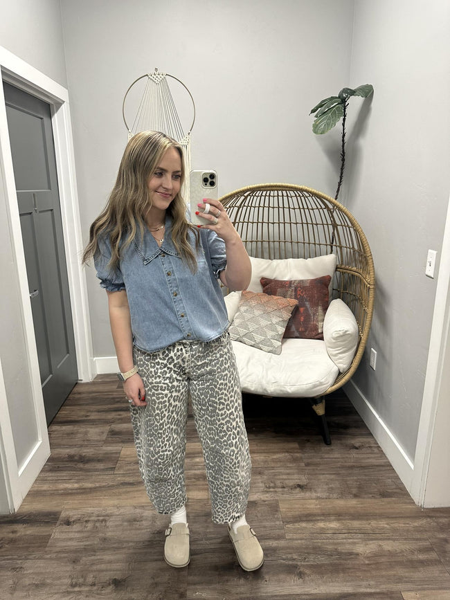 EVELYN DENIM COLLARED BUTTON FRONT BLOUSE