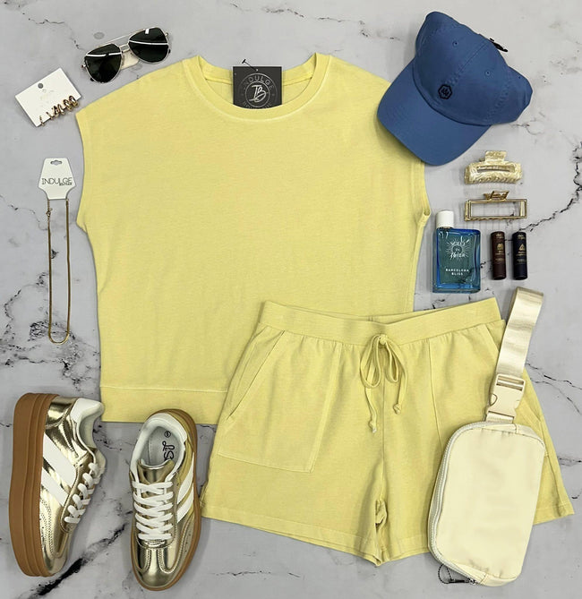 ASHLEY BUTTER YELLOW 2 PIECE SHORT SETS