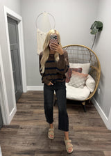 ABBIE CHOCOLATE NAVY LIGHT WEIGHT STRIPE SWEATER TOP
