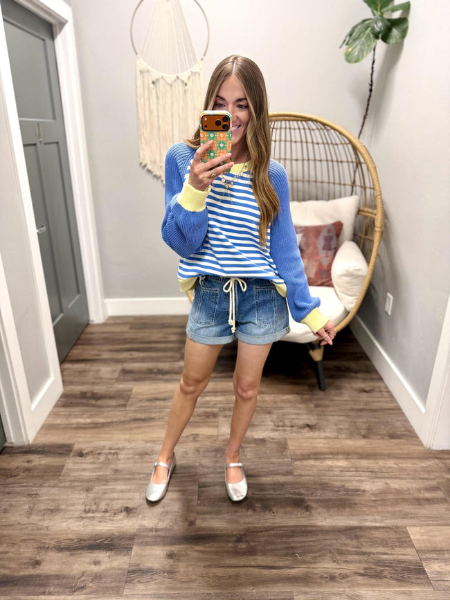 SHAYNA BLUE AND YELLOW STRIPE KNIT SWEATER TOP