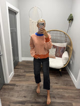 TONYA RUST COBALT STRIPE RINGER SWEATER TOP