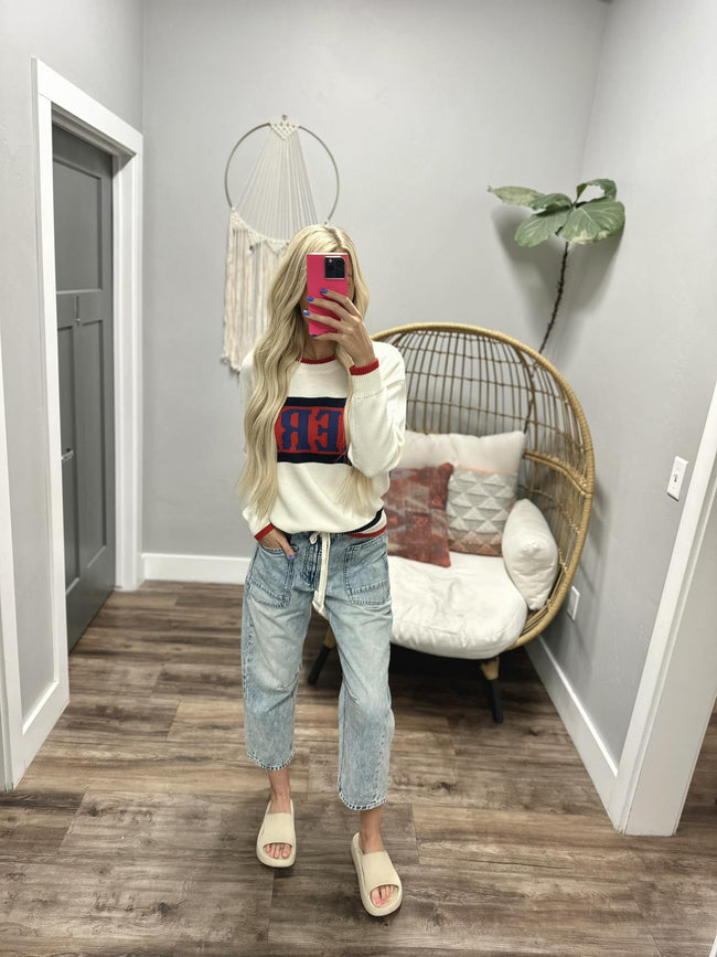 CREAM AMERICA KNIT CREW SWEATER TOP