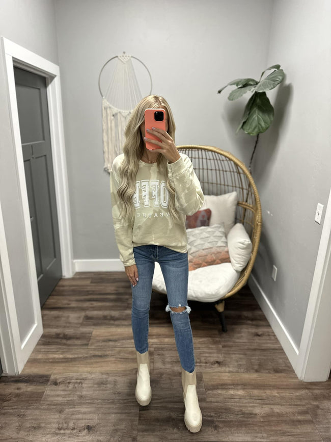 COFFEE WEATHER PUFF ACID WASH CREW SWEATER