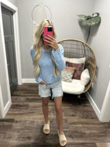 HAYLEE LIGHT BLUE FLORAL KNIT SWEATER TOP