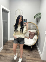 JUDIE COLORBLOCK CREAM AND TAUPE STRIPE SWEATER TOP