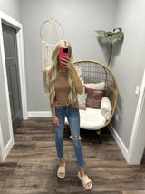 ALLISON MOCHA CROCHET DETAIL SLEEVE BLOUSE