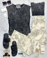 ERICA BLACK WASHED RIBBED SHORT SLEEVE TOP