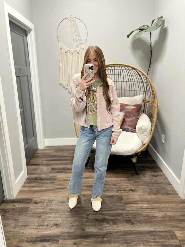 ADDIE MAUVE THERMAL BUTTON UP JACKET