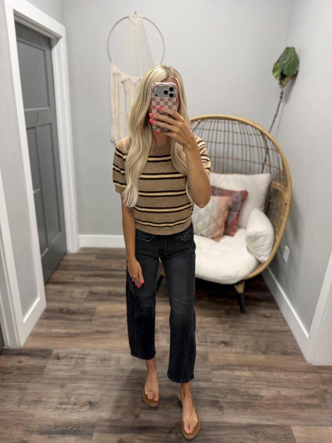 TIFFANY LATTE STRIPE SHORT SLEEVE TOP