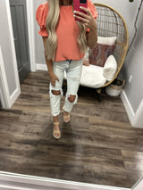 TRINA CORAL SMOCKED SLEEVE BLOUSE