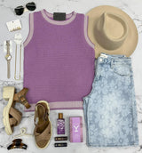 HAVEN PURPLE STITCH DETAIL KNIT BUTTON SWEATER TOP