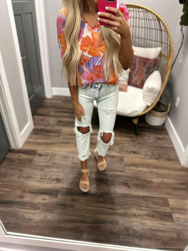 KATRINA FLORAL PEACH BLOUSE