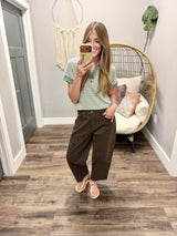 KELLY IVORY AND GREEN STRIPE V NECK TOP