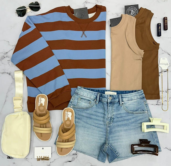 TARYN STRIPE COCO AND BLUE SWEATSHIRT