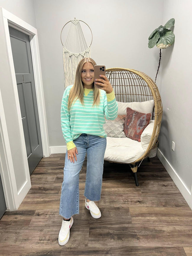 SHANNON SPEARMINT STRIPE SWEATER TOP