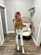WHITLEY WASHED CAMEL BUTTON UP HENLEY TOP