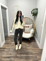 MCKAYLEE IVORY AND BLACK STITCH DETAIL SWEATER TOP