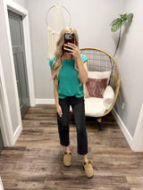SHAWNEE KELLY GREEN STITCH SHORT SLEEVE SWEATER TOP