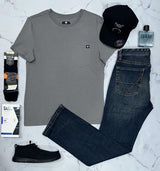 MENS ROCK AND ROLL CHARCOAL CREWNECK POCKET TEE