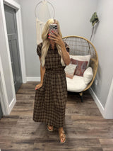 GATHERED HEM TOP IN WINTER HEARTH PLAID