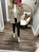 VERA SANDWASHED TAN PLAID BUTTON UP JACKET TOP