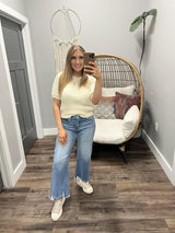 ELLIE CREAM CABLE KNIT SHORT SLEEVE SWEATER TOP