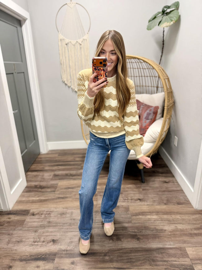 CINDY TAUPE AND CREAM PATTERN SWEATER TOP