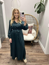 HUNTER GREEN SILK MAXI DRESS
