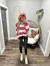 KATIE MAGENTA STRIPE SWEATER TOP