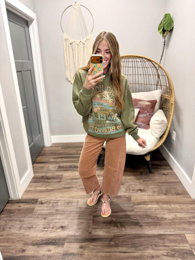 BILLABONG OLIVE RIDE IN CREW CHASING HORIZONS CREW SWEATER